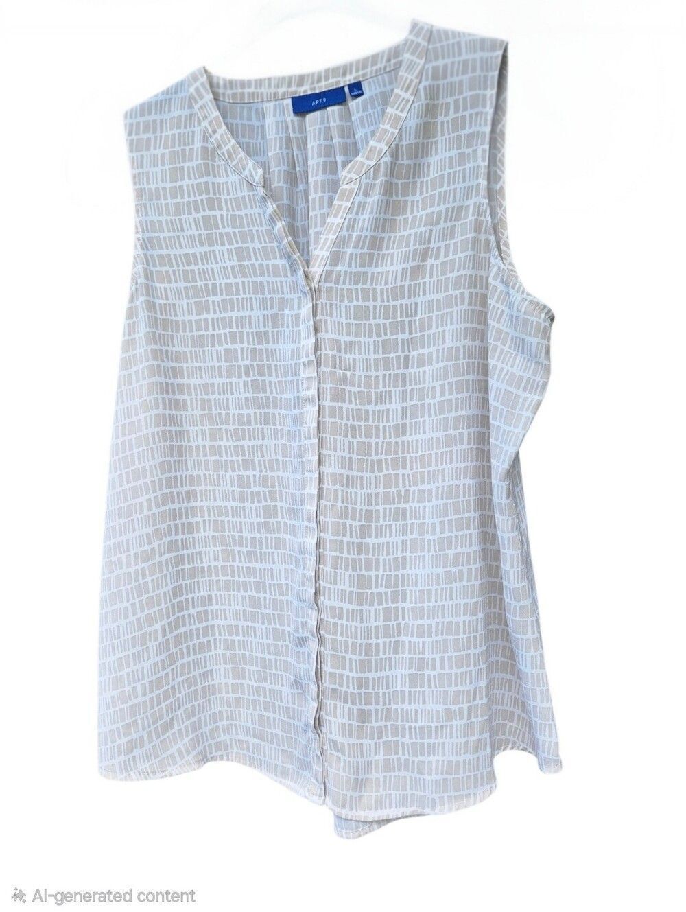 Apt. 9 Cream & White Block Pattern Sleeveless Blouse Size Large